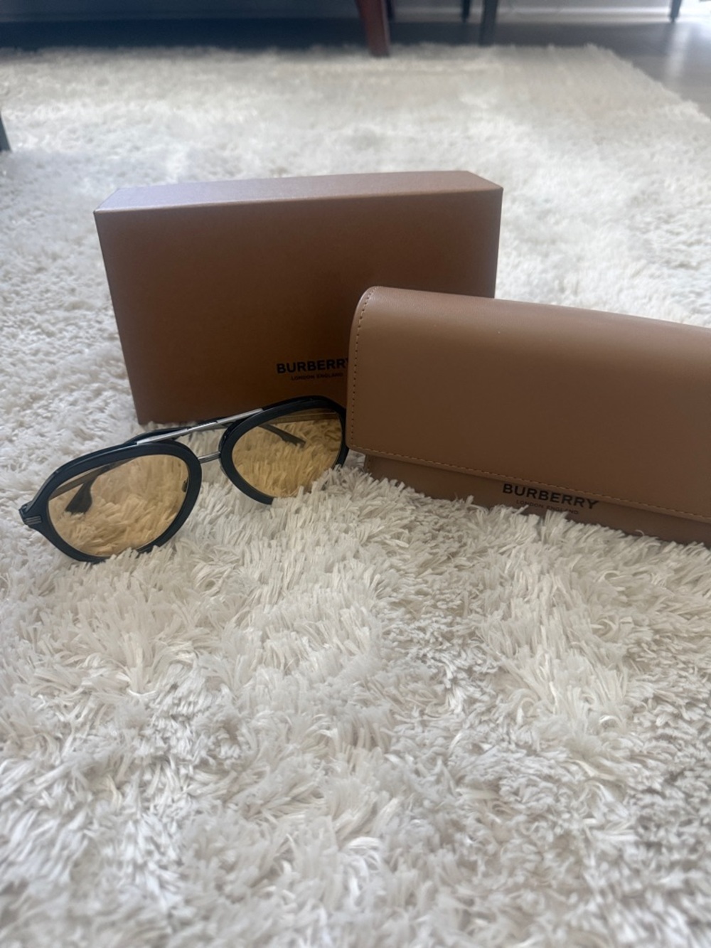 Burberry Black Frame Sunglasses with Brown Tan Case and Box
